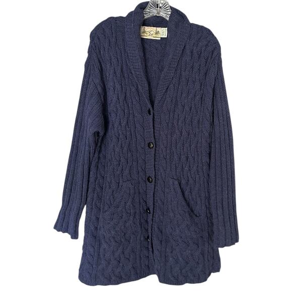 Aran Crafts Limited Edition Merino Alpaca Wool Cardigan Sweater Blue L Ireland - Picture 1 of 6